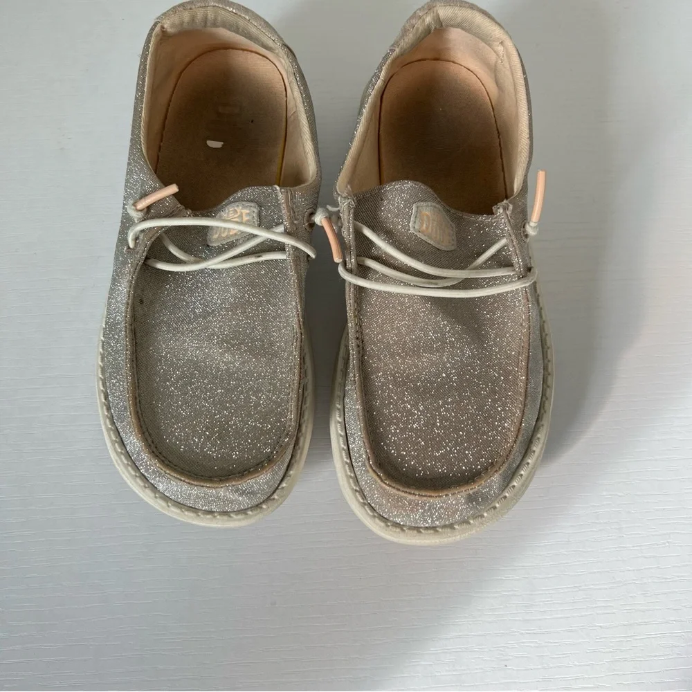 Hey Dude girls Wendy rose gold glitter sparkle slip on shoes sneakers size 2